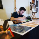 dozza illustratore nel suo artist desk